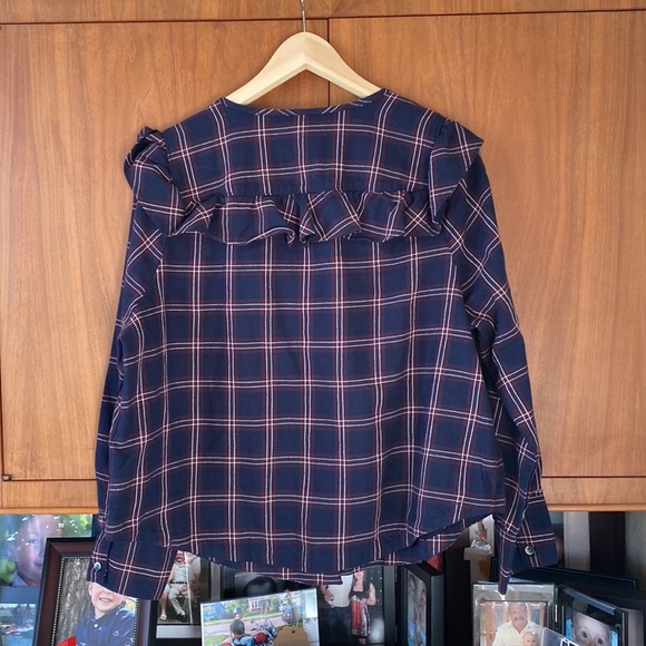 MADEWELL NWT Plaid Ruffle Button Down Shirt - Picture 4 of 6
